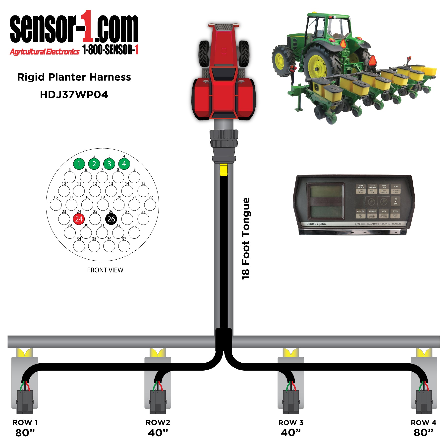 (1) Planter Harnesses for Dickey-john Monitors | 4-12 Rows