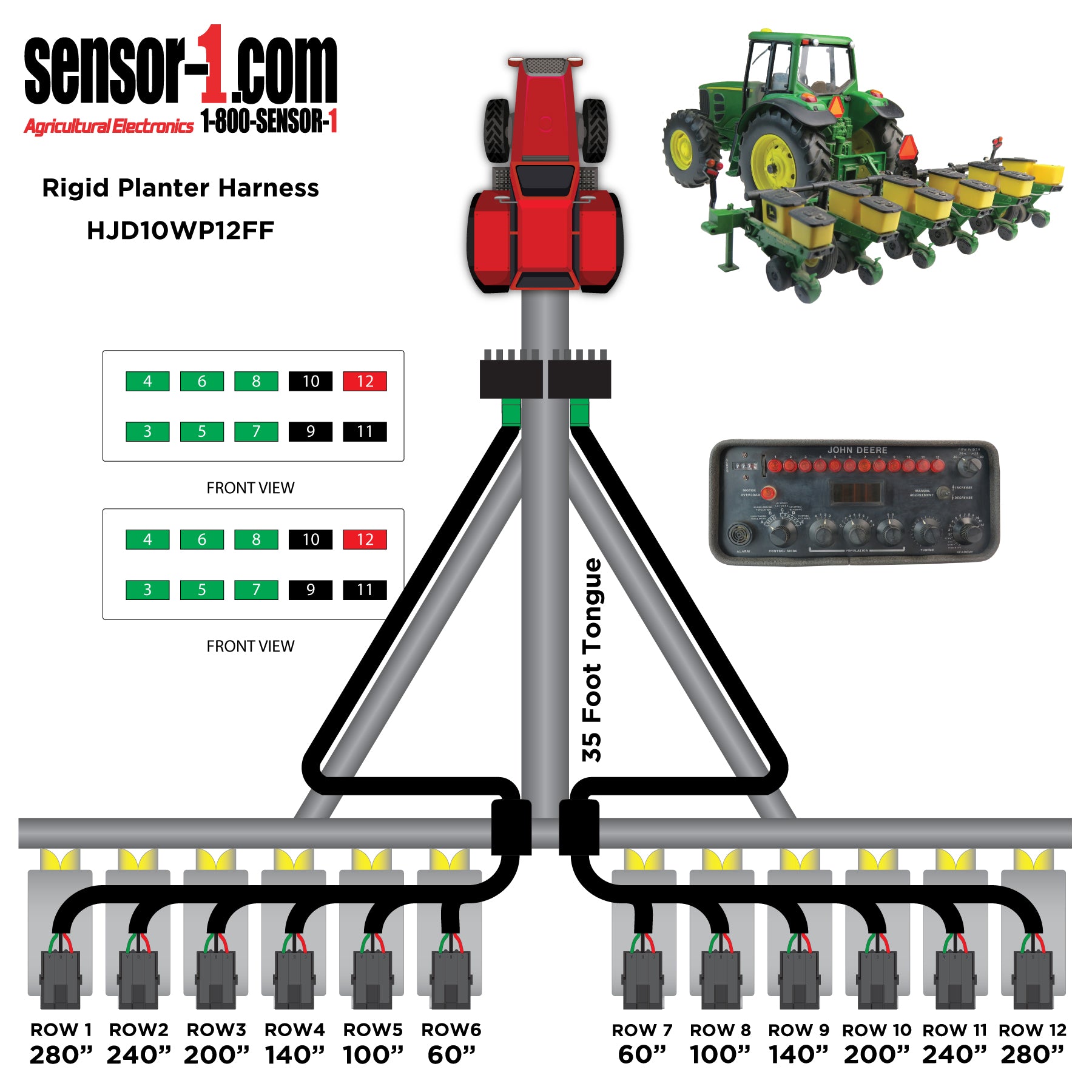 (2) Planter Harnesses for John Deere Monitors | 4-12 Rows