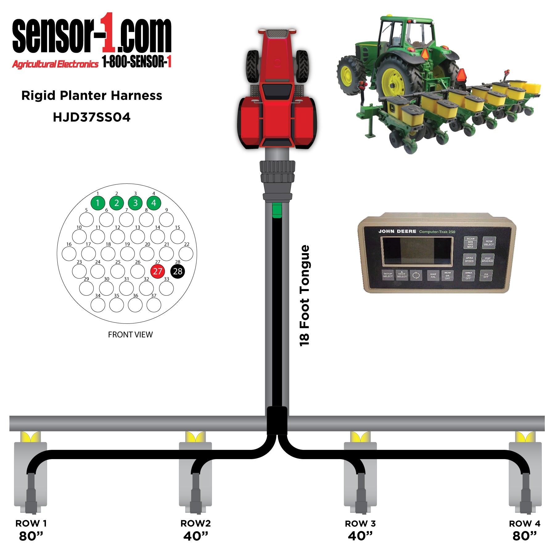 (2) Planter Harnesses for John Deere Monitors | 4-12 Rows