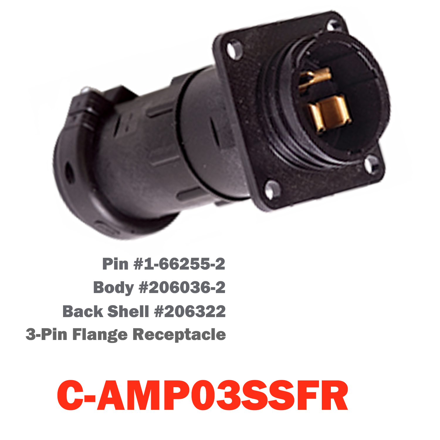 03 Pin AMP Flange Receptacle | C-AMP03SSFR