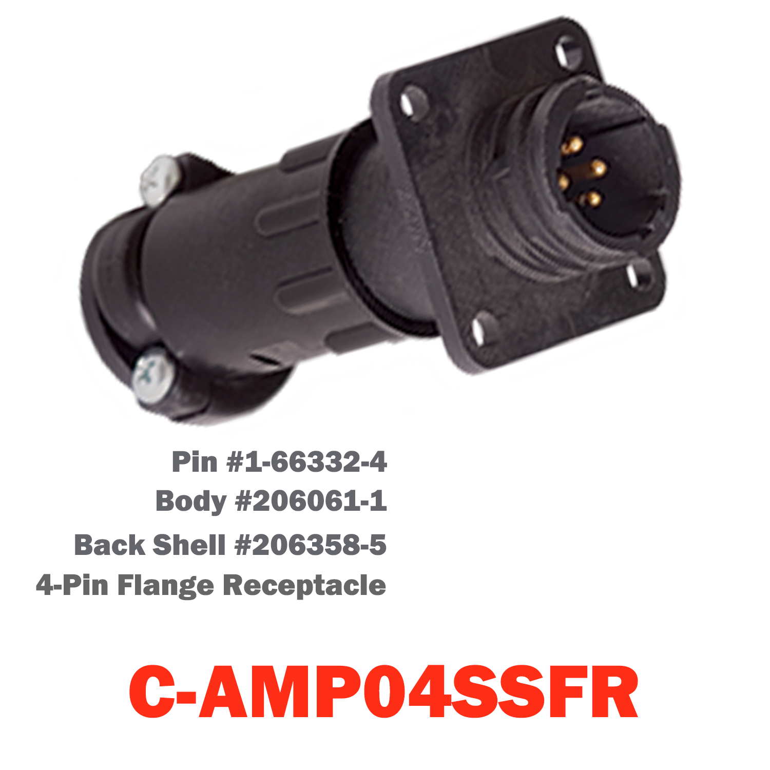 04 Pin AMP Flange Receptacle | C-AMP04SSFR