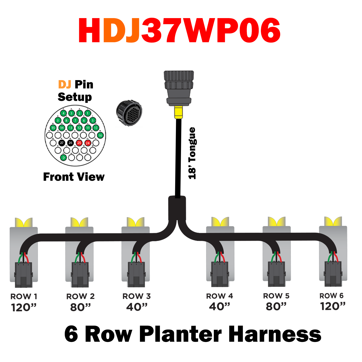 HDJ37WP06  6 Row Planter Harness