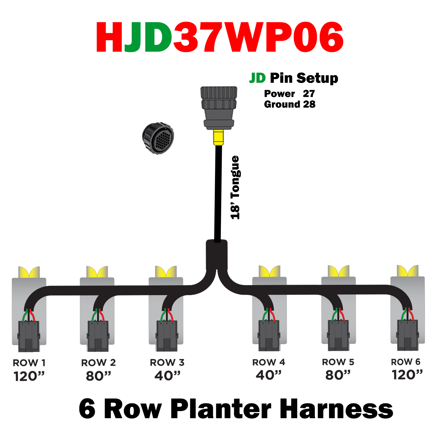 HJD37WP06  6 Row Planter Harness
