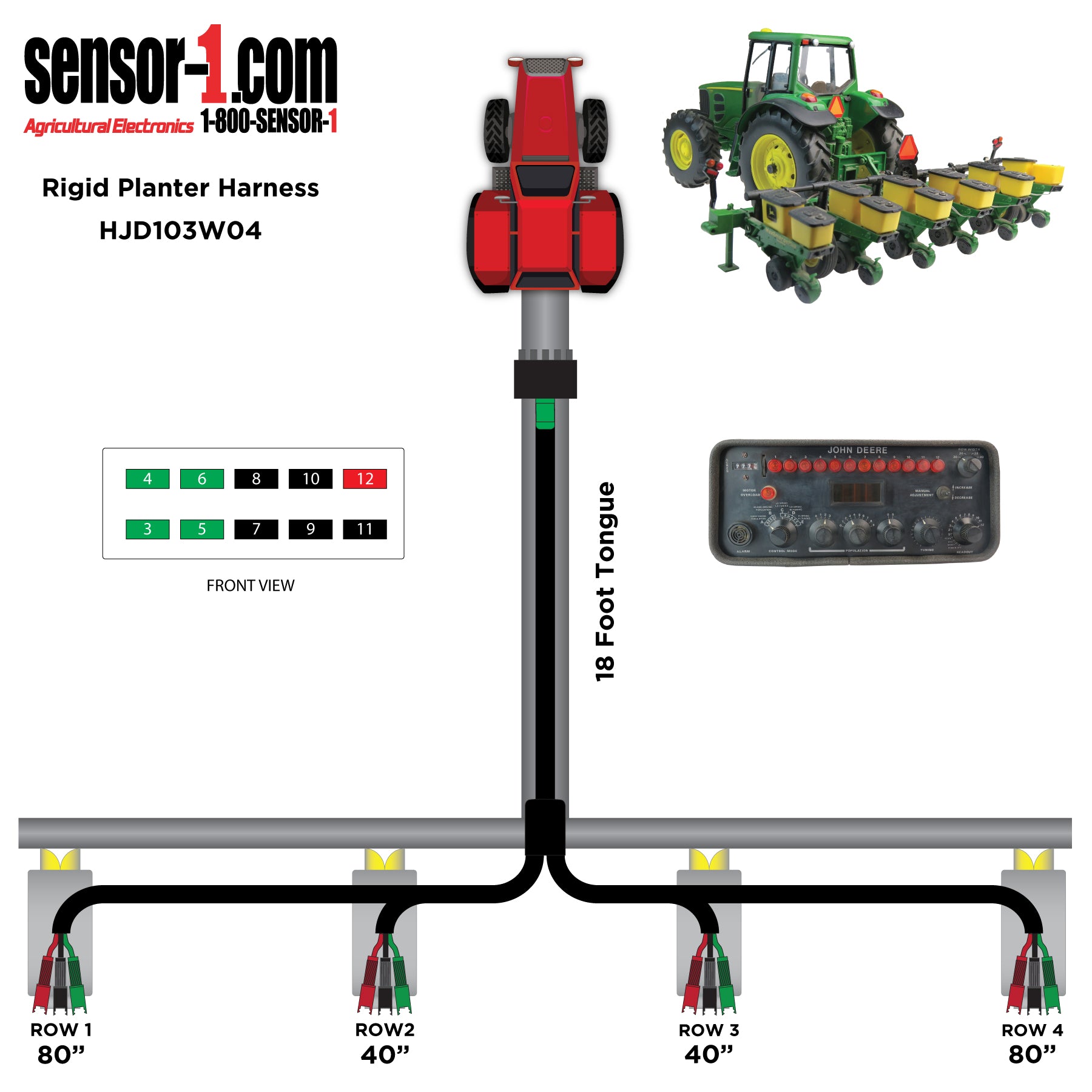 (2) Planter Harnesses for John Deere Monitors | 4-12 Rows